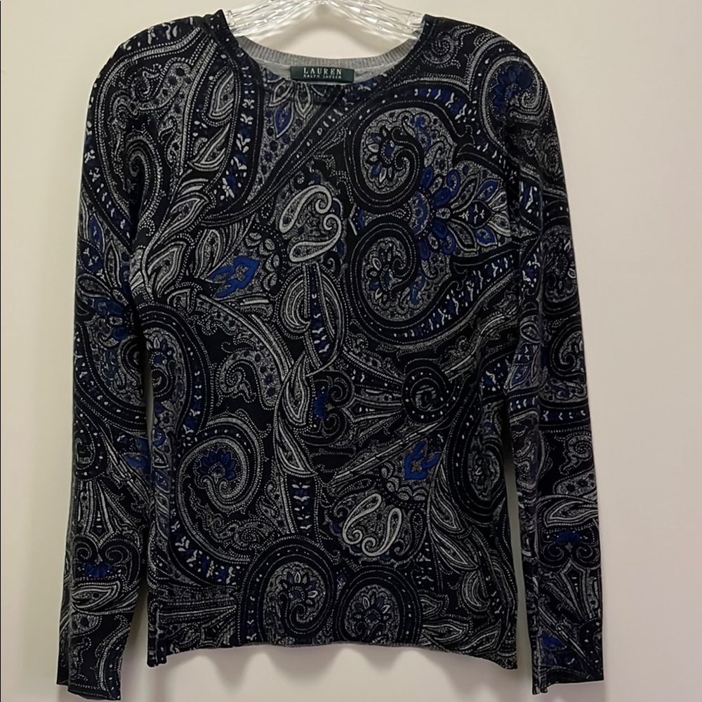 NWOT Lauren Ralph Lauren Beautiful Paisley Silk Cashmere Crew Neck Sweater Sz. S